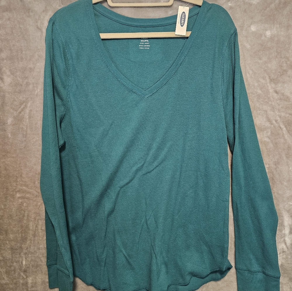 NWT Old Navy Teal V Neck Long Sleeve Thermal Top XXL